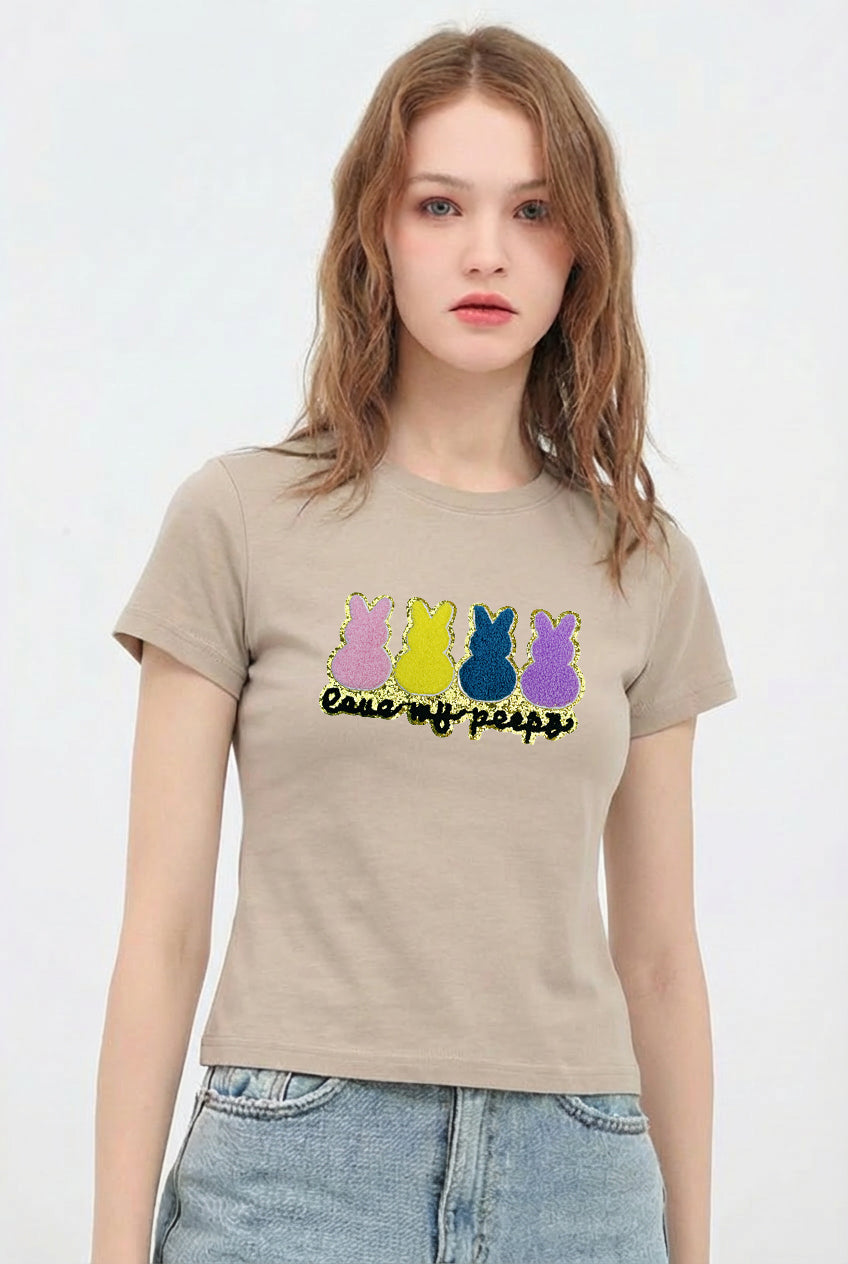 Easter Bunny Sequin Graphic Cotton Casual T Shirt