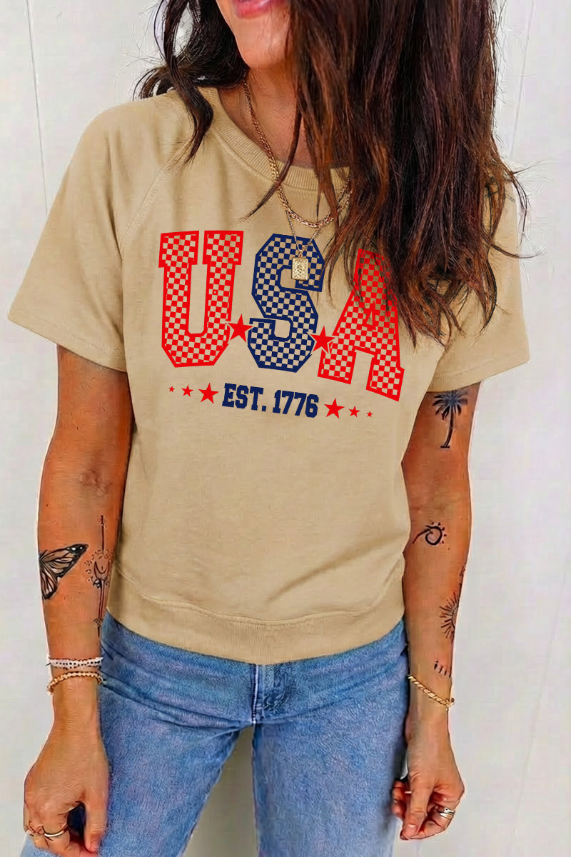 Independence Day USA Letter Graphic Tee Casual Top