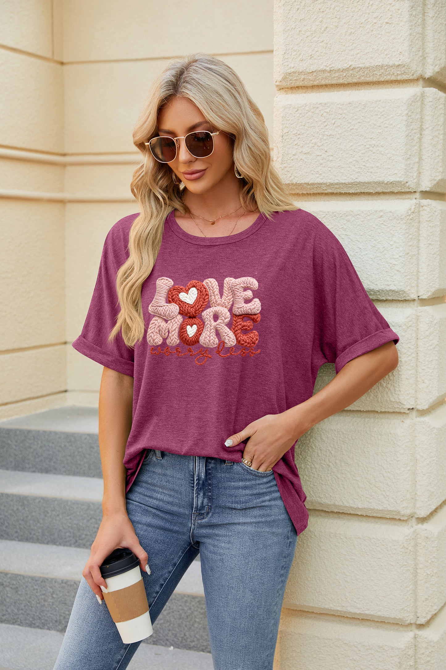 Valentine's Day Love Heart Graphic Casual Tee(Not Embroidery)