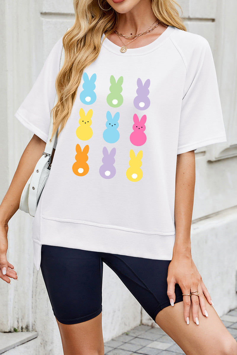Pastel Easter Bunny Graphic Tee Women Spring Casual Top