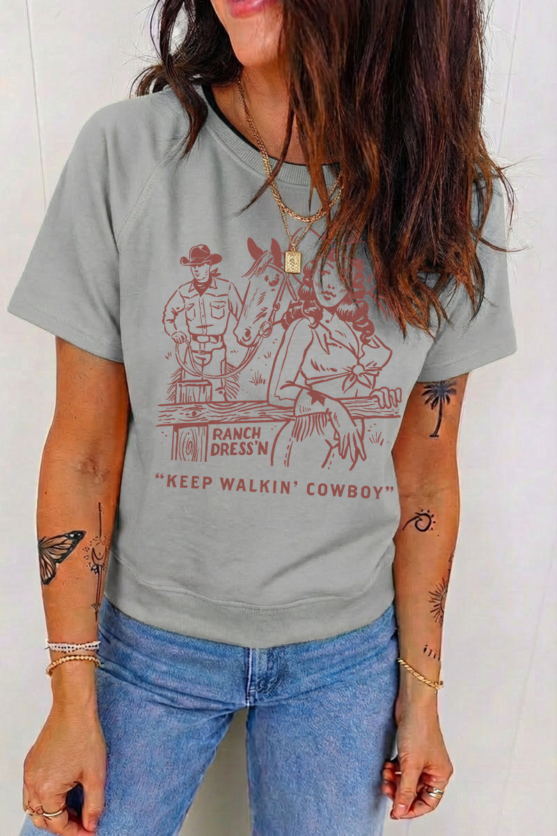 Western Cowboy Graphic Tee Vintage Rodeo Print Top