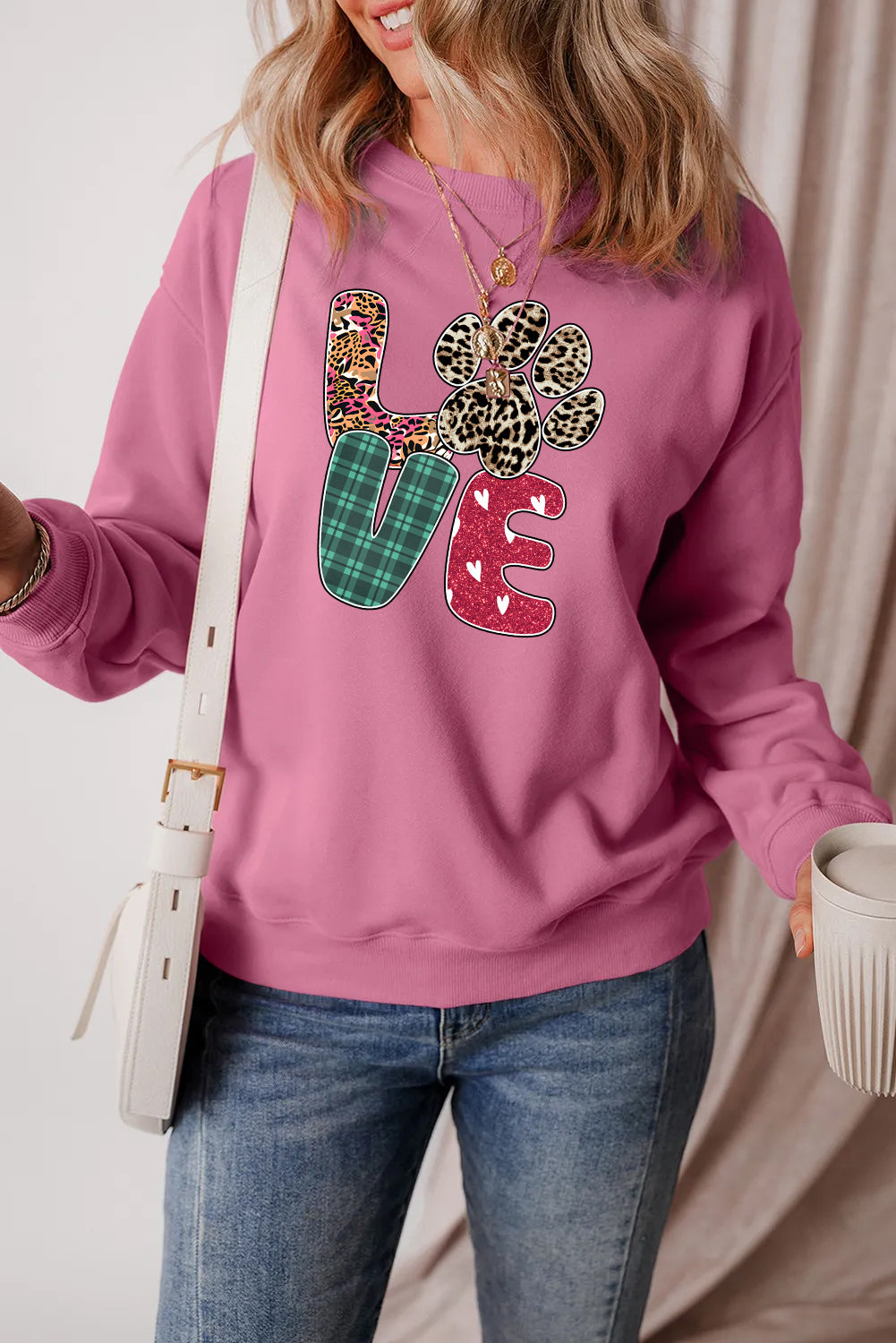 Valentine’s Day Leopard Paw LOVE Graphic Sweatshirt
