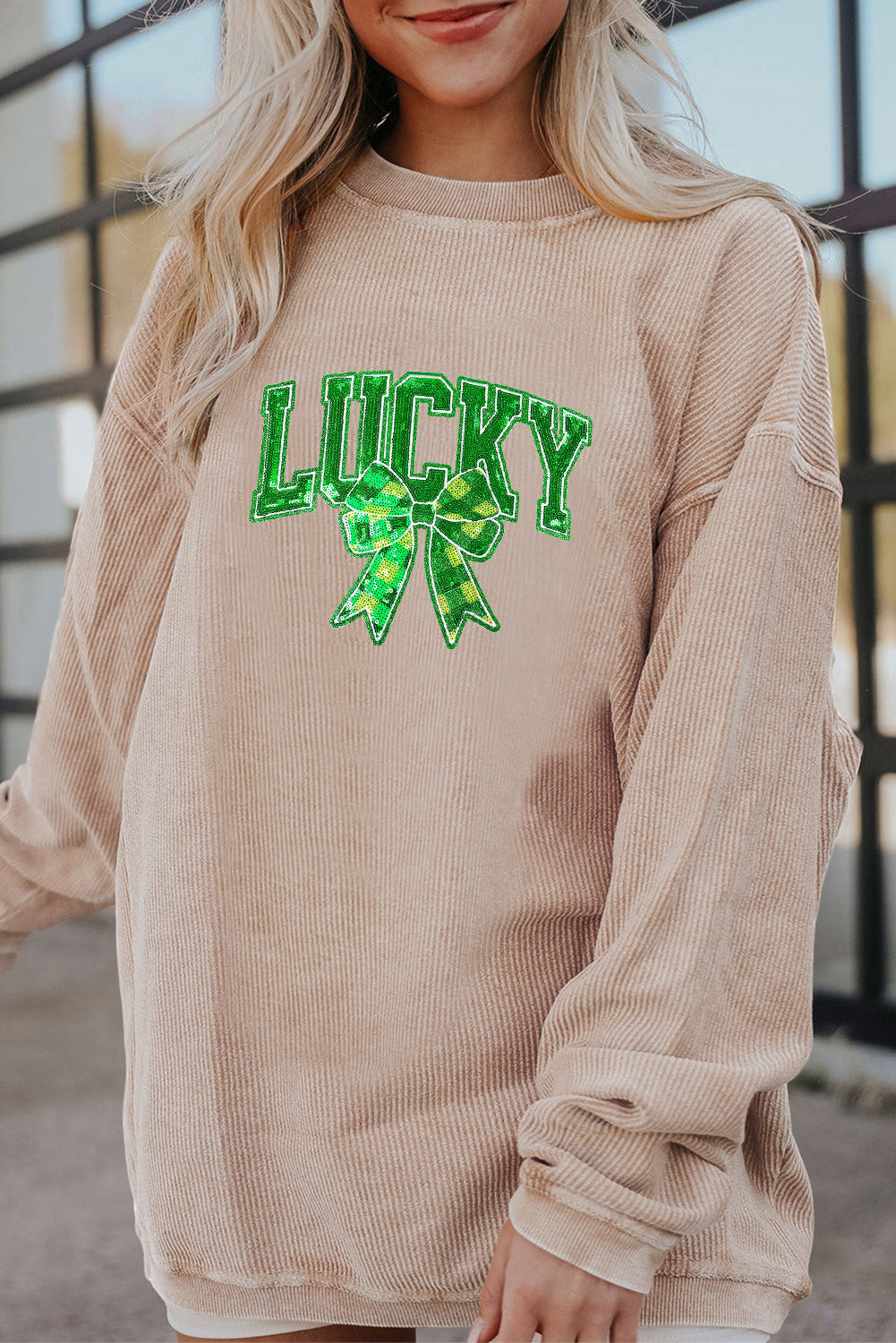 Saint Patrick's Day Lucky Sequin Clover Graphic Sweatshirt