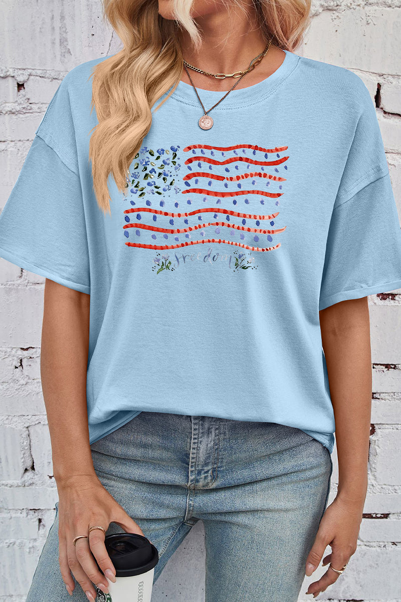 American Flag Cotton Graphic Tee Patriotic Oversized Top