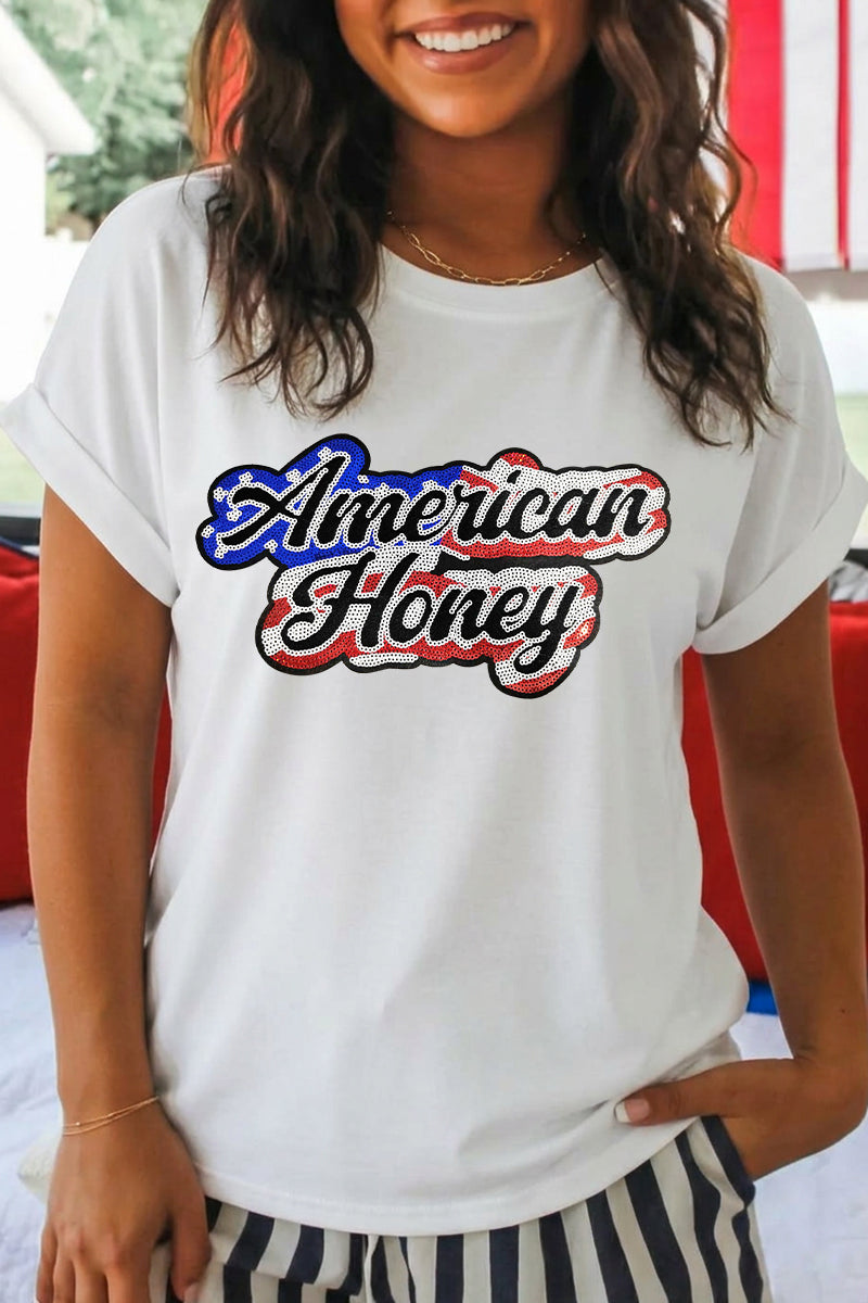American Honey Patriotic Graphic T Shirt Women