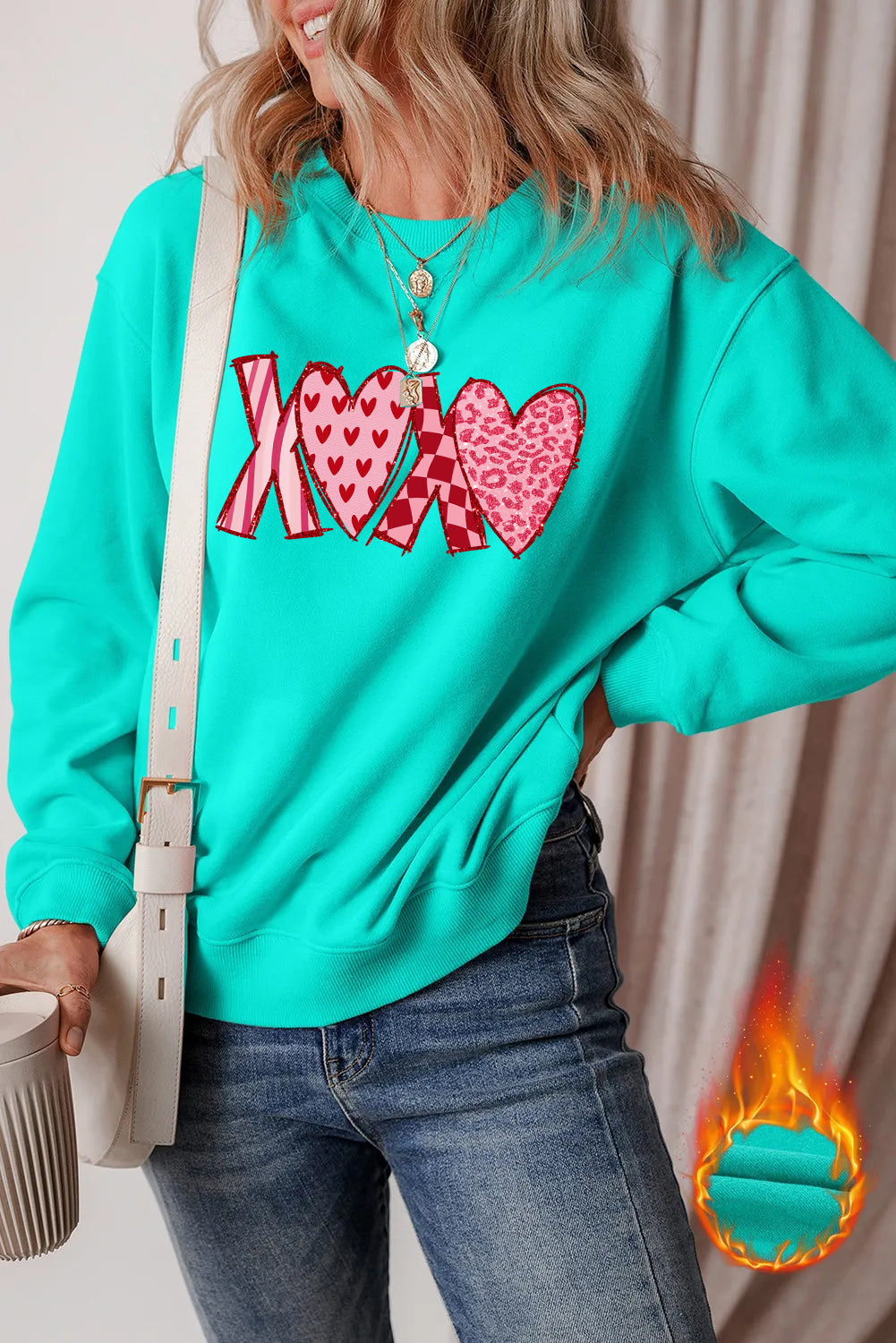 Valentine’s Day XOXO Patchwork Heart Graphic Sweatshirt