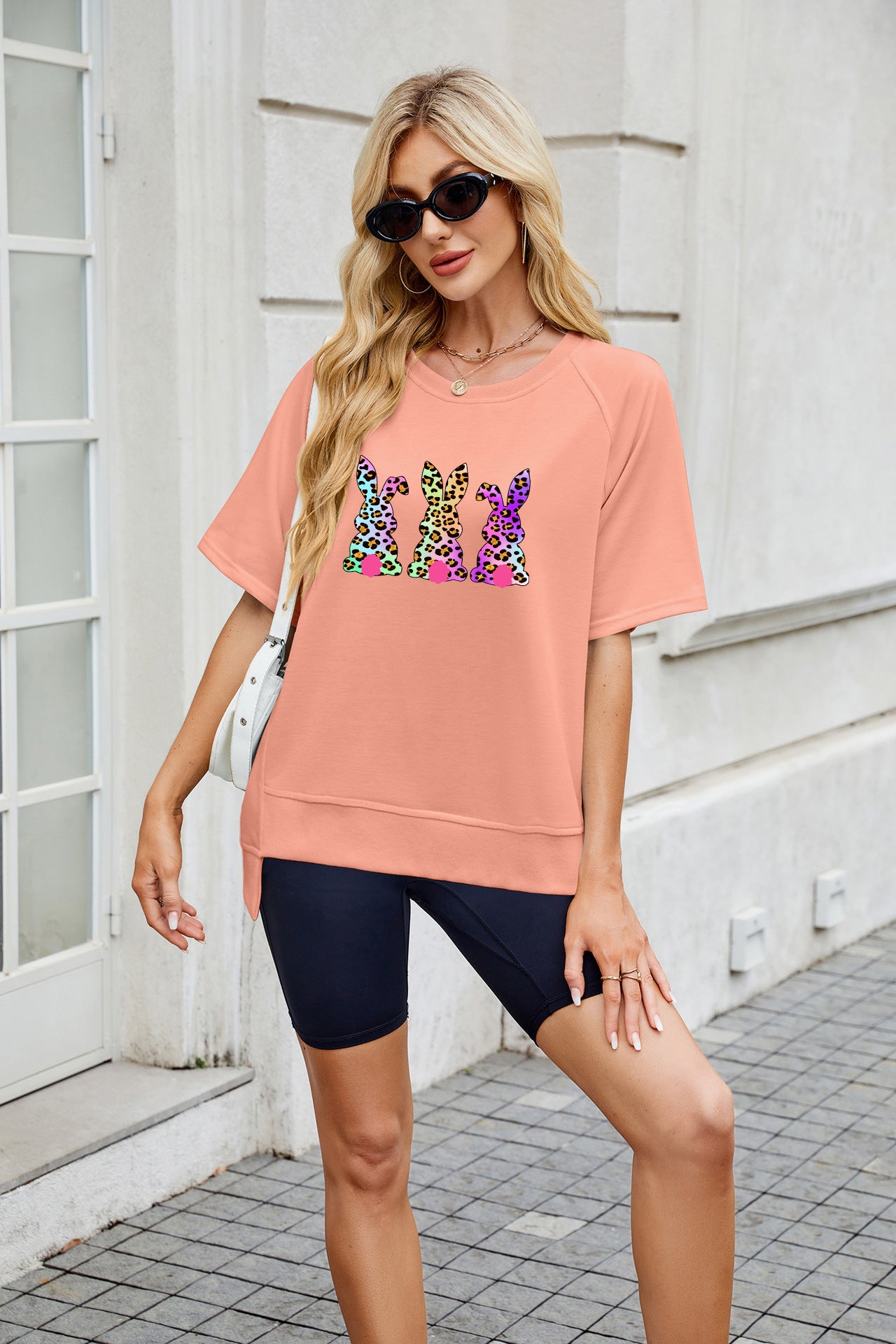 Easter Bunny Bow Graphic Relaxed Fit Spring Tee