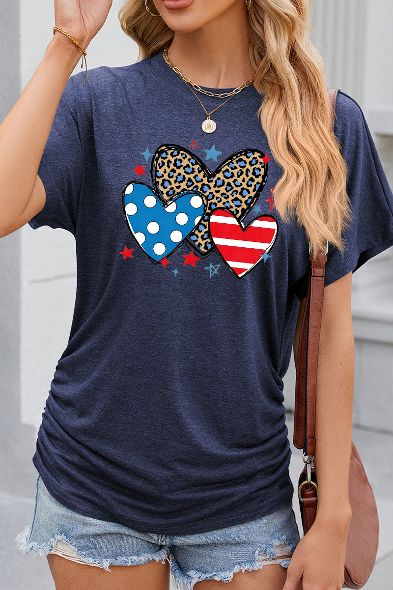 Leopard Heart USA Flag Graphic Casual Summer Tee