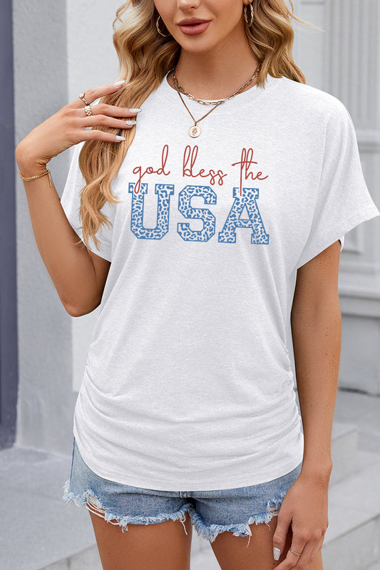 Script USA Letter Graphic 4th of July Casual Patriotic Tee