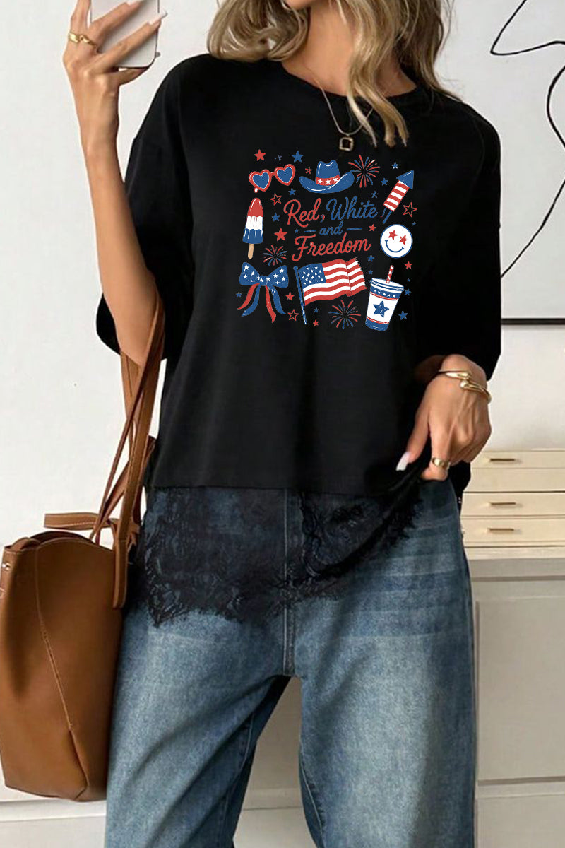 Patriotic Polyester Tee Red White Freedom 4th July Top