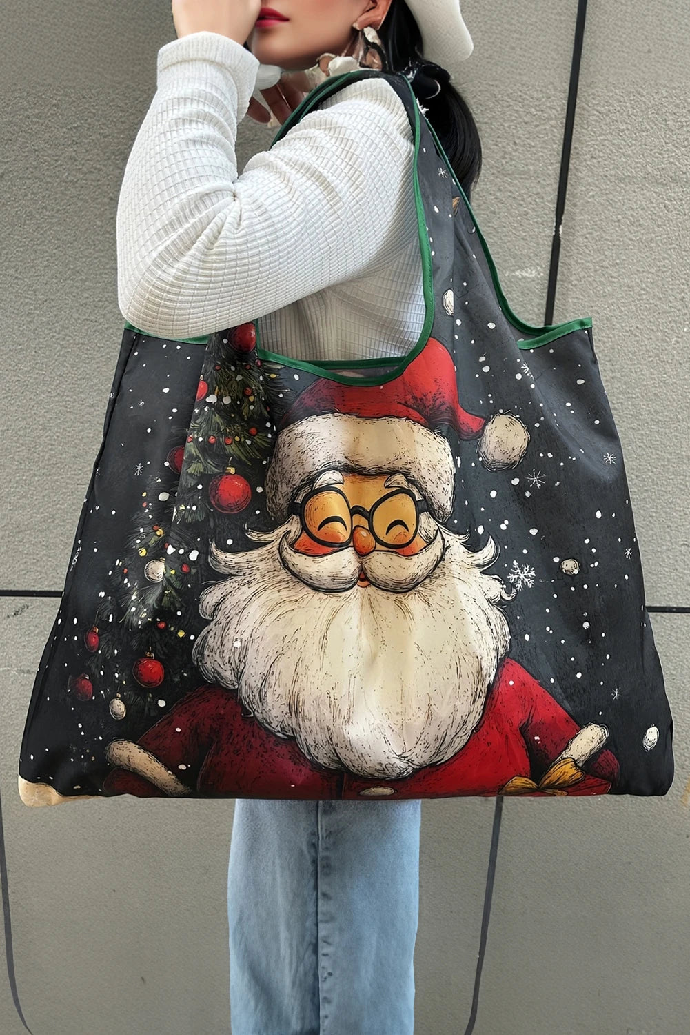 Fiery Red Large Foldable Christmas Holiday Reusable Oxford Bag