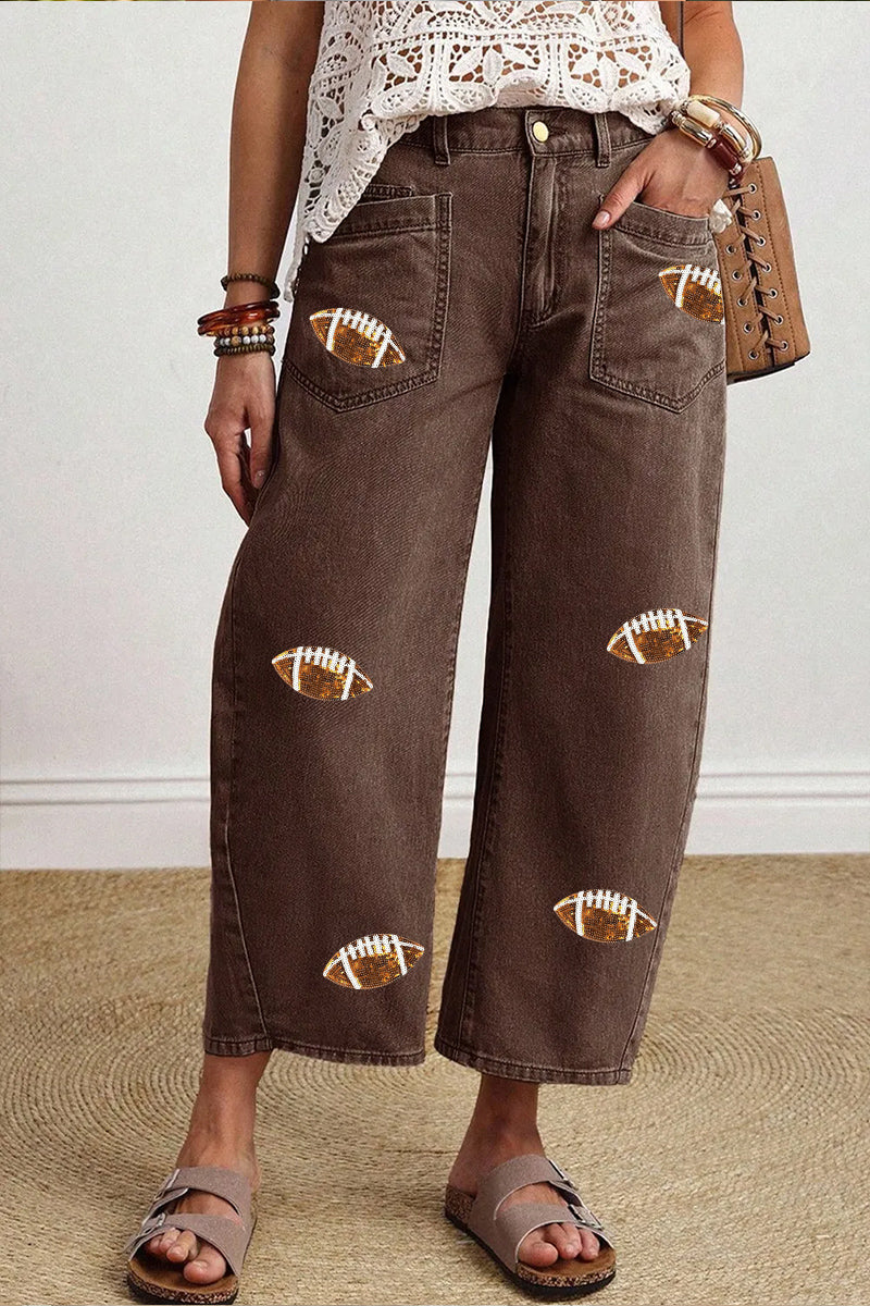 Game Day Football Patch Light Wash Wide Leg Jeans