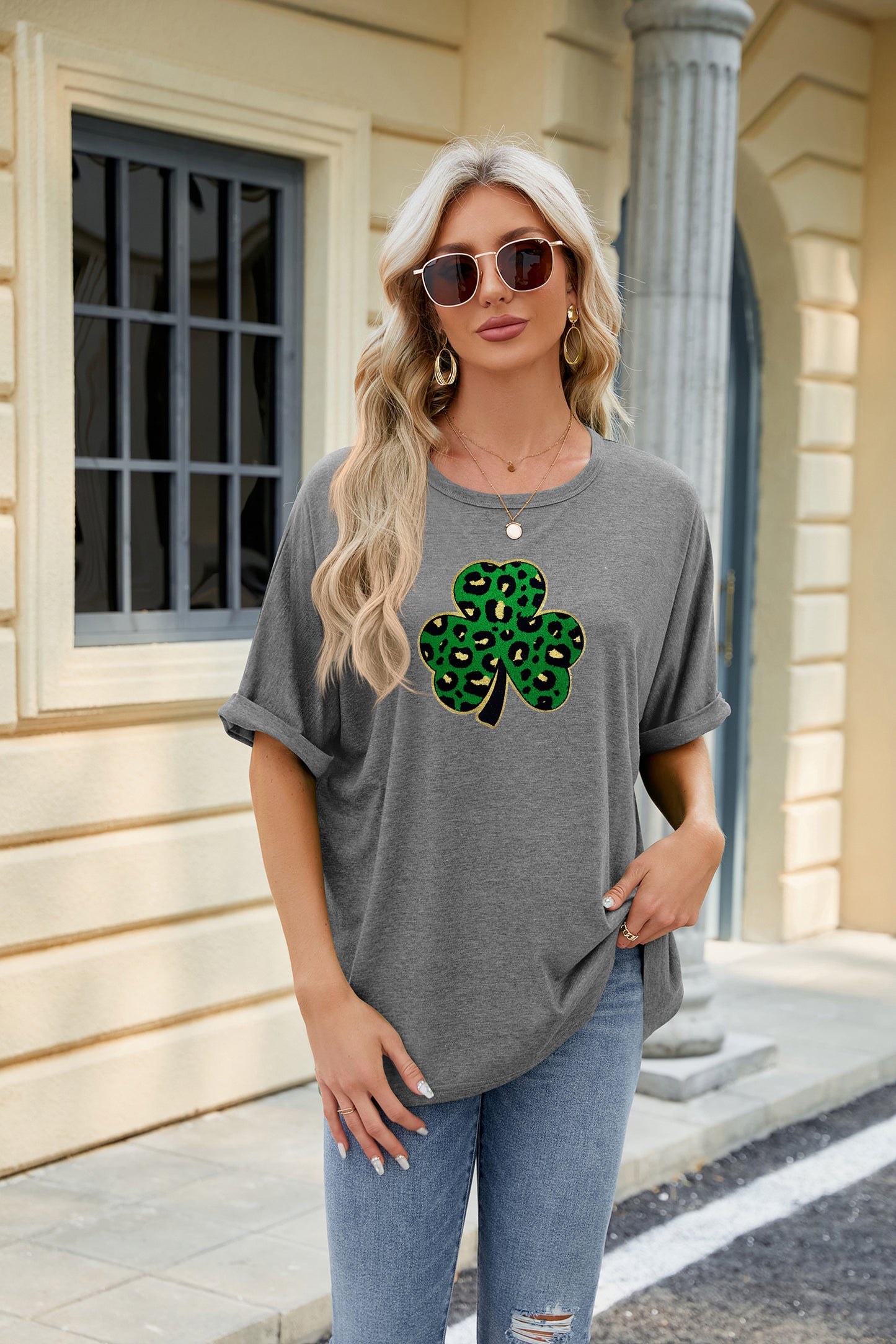 St Patricks Day Sequin Shamrock Graphic T-Shirt