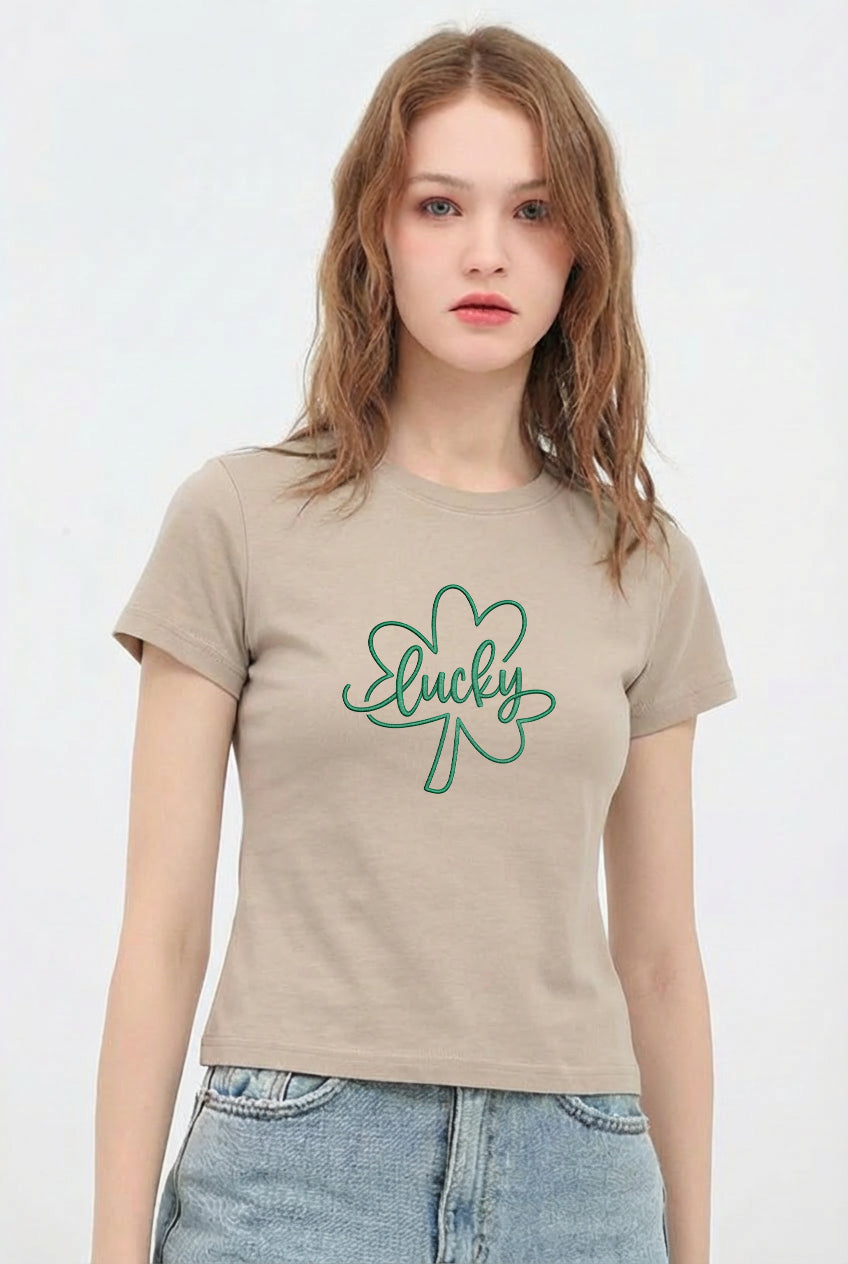 St Patricks Day Lucky Shamrock Crop T-Shirt