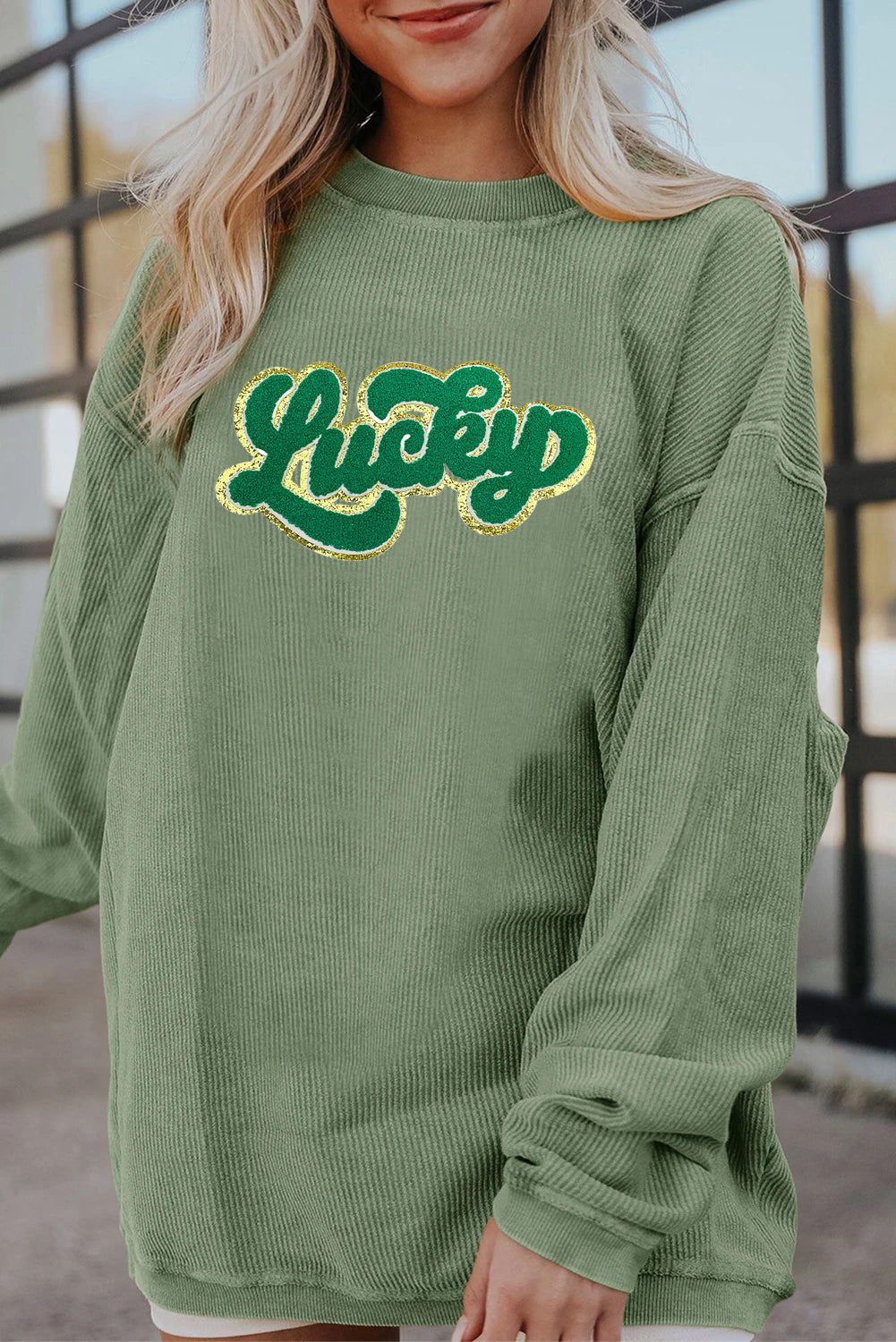 Saint Patrick's Day Lucky Graphic Oversized Waffle Pullover