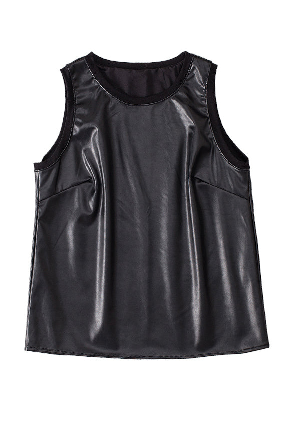 Faux Leather Tank Top with Ripped Denim Shorts Outfit