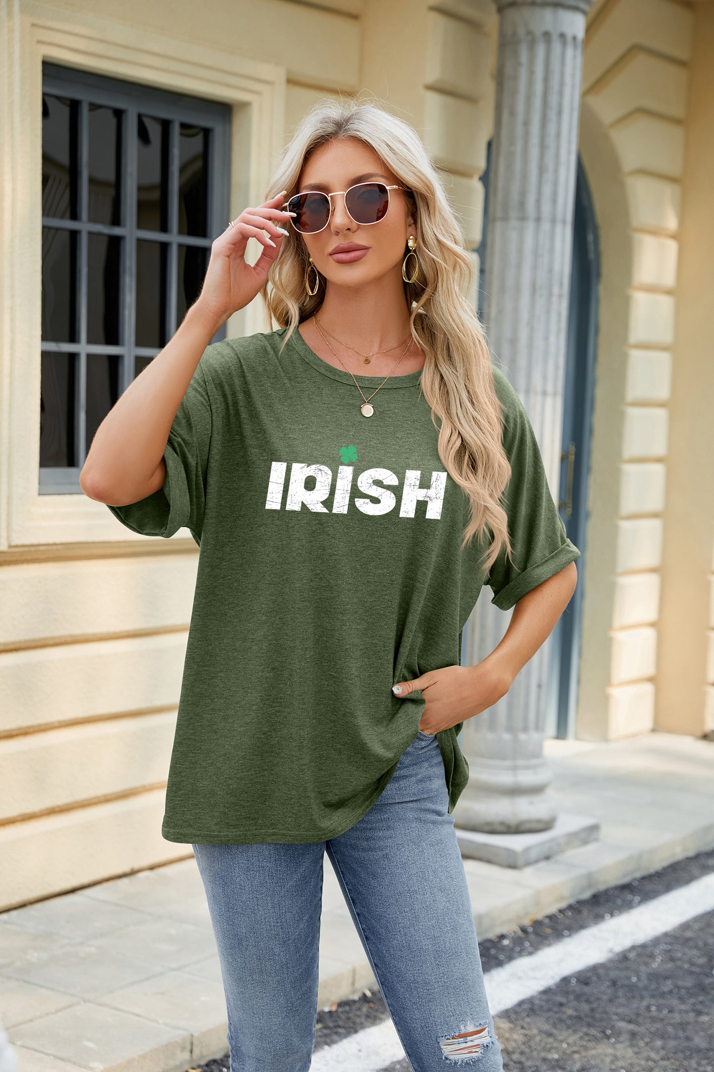 Saint Patrick’s Day IRISH Letter Print Oversized Tee