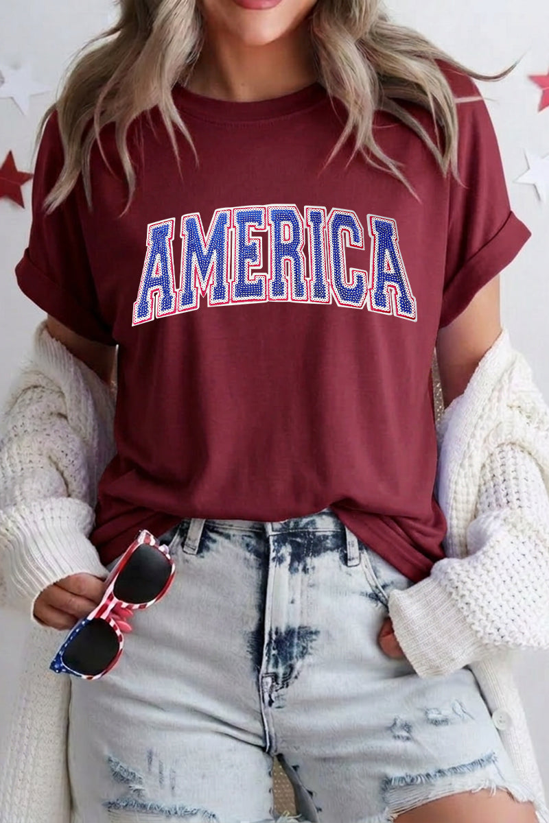 Women 4th of July America Letter Graphic T Shirt