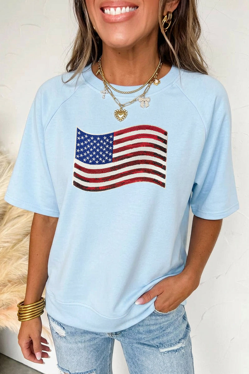 Independence Day USA Flag Graphic Tee Casual Top