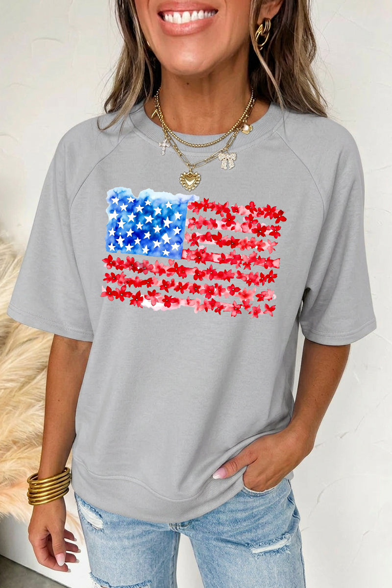 Independence Day USA Flag Text Graphic Tee Casual Top
