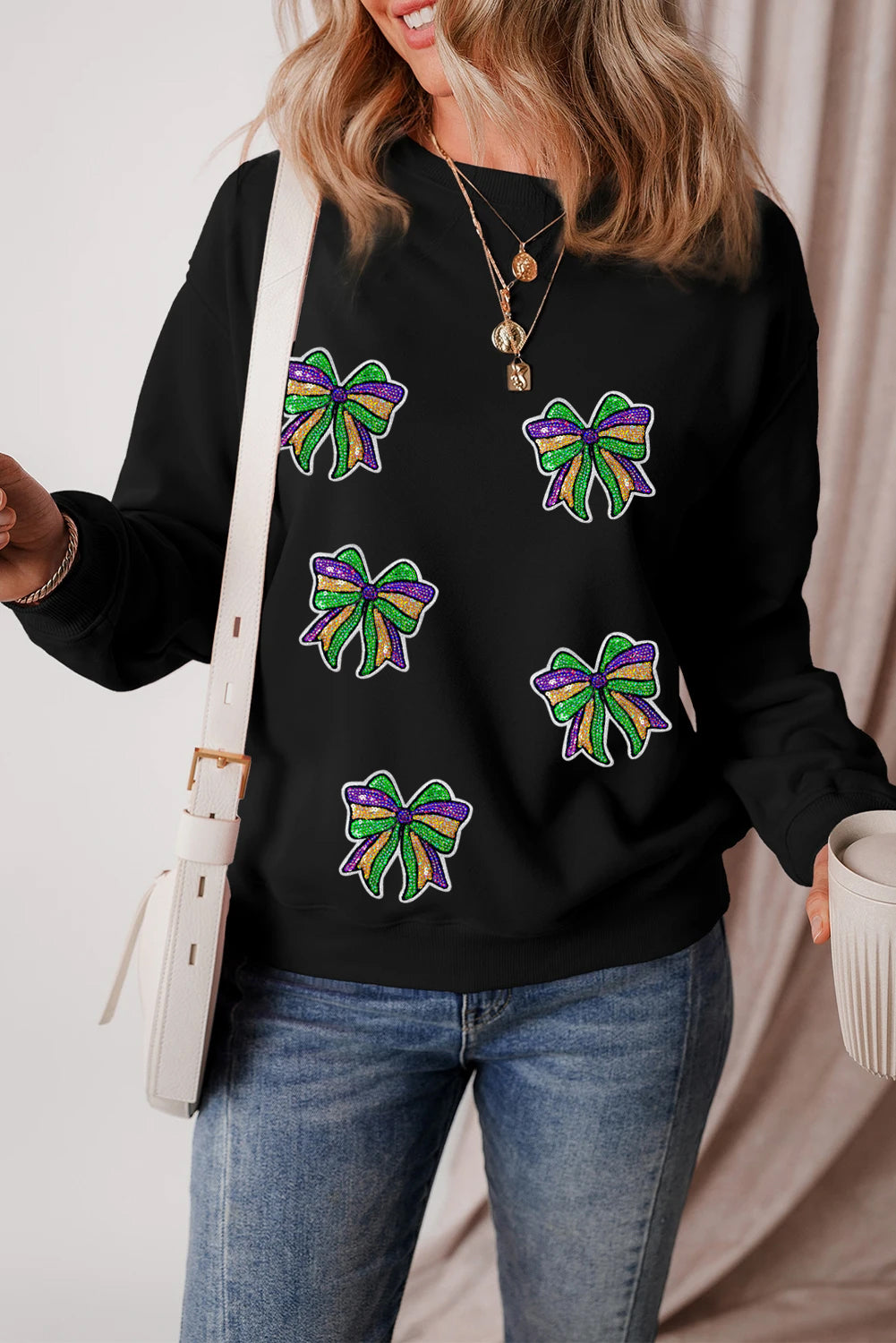 Mardi Gras Festive Bow Pattern Casual Sweatshirt