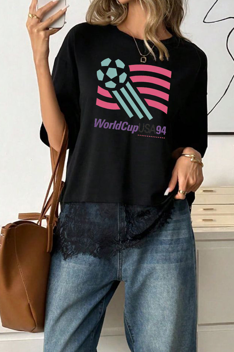 USA World Cup Graphic Lace Hem Oversized T Shirt