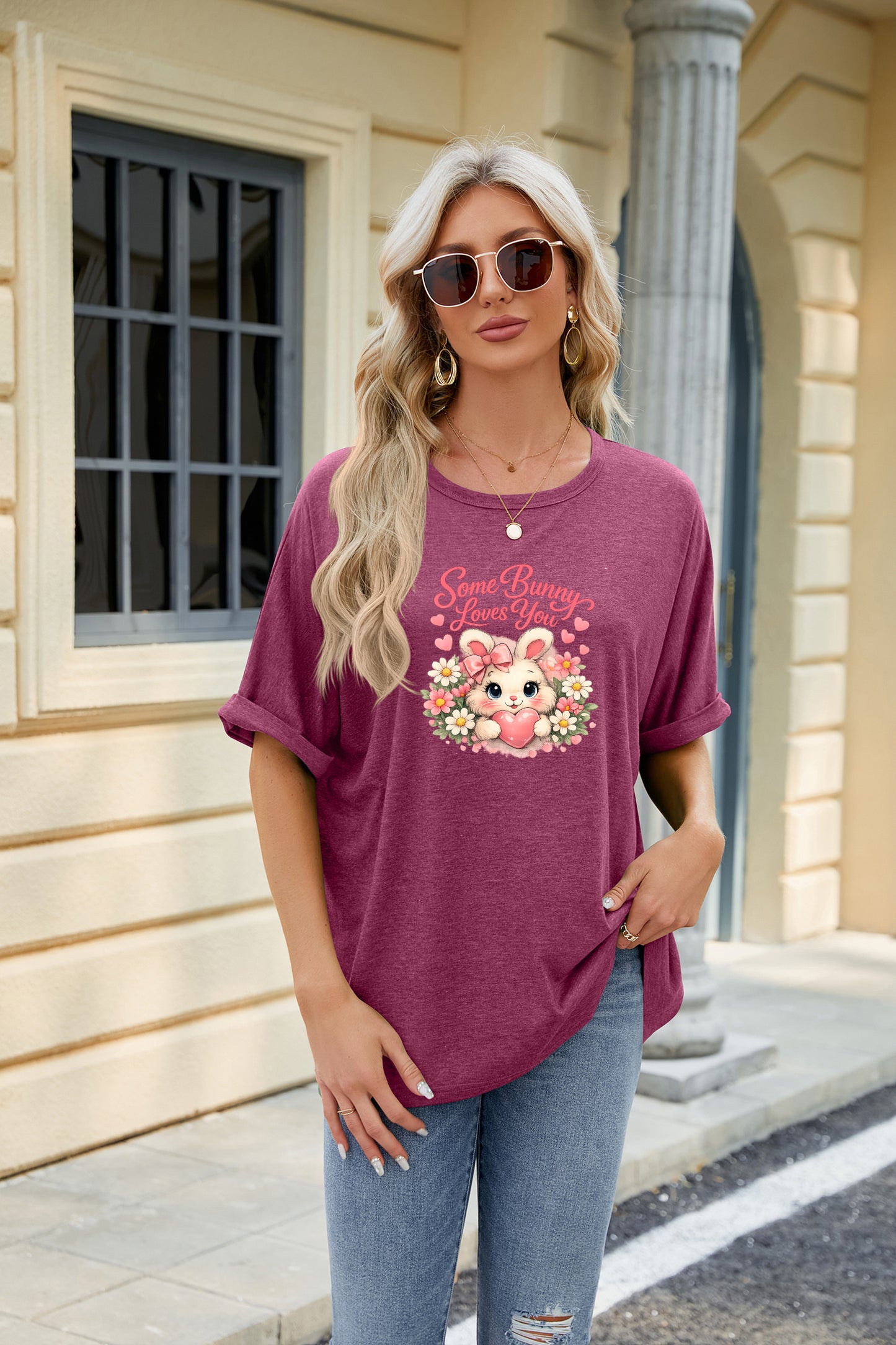 Easter Clover Heart Graphic Oversized Casual T Shirt
