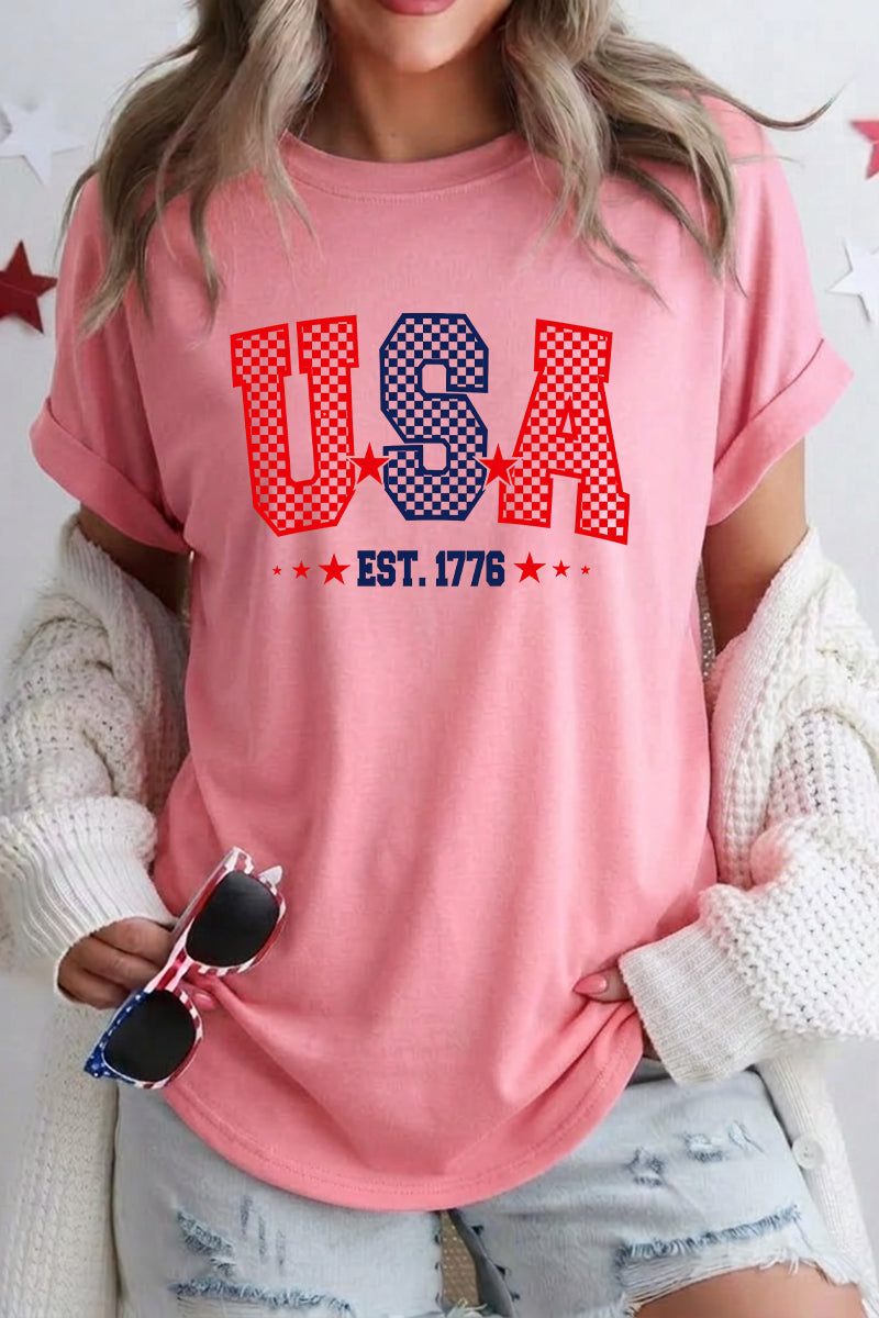 Women 4th of July USA EST 1776 Graphic T Shirt