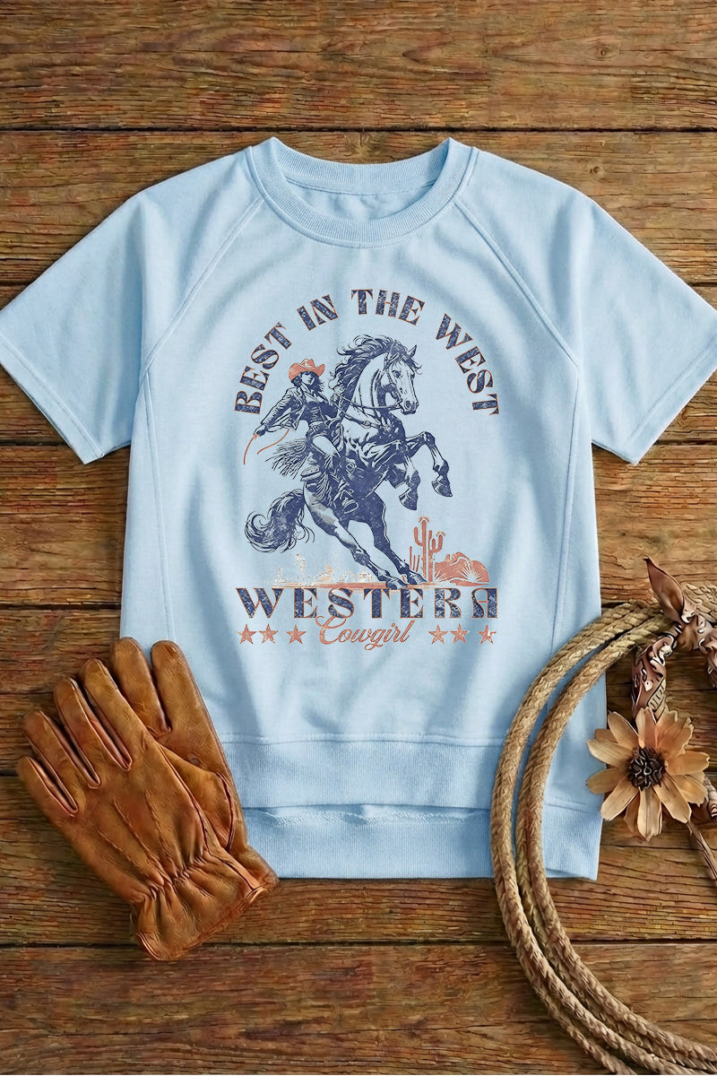 Western Horse Graphic Sweat Tee Casual Loose Cowgirl Top