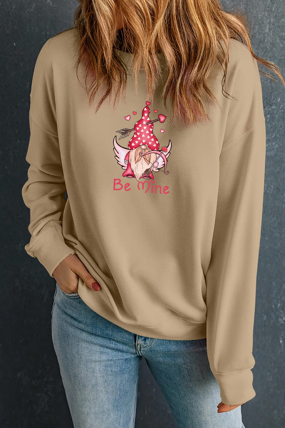Valentine’s Day “Be Mine” Cupid Graphic Oversized Sweatshirt
