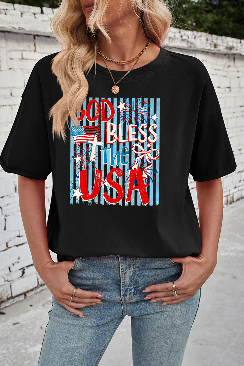 Patriotic Graphic Rayon Tee Oversized Summer Top