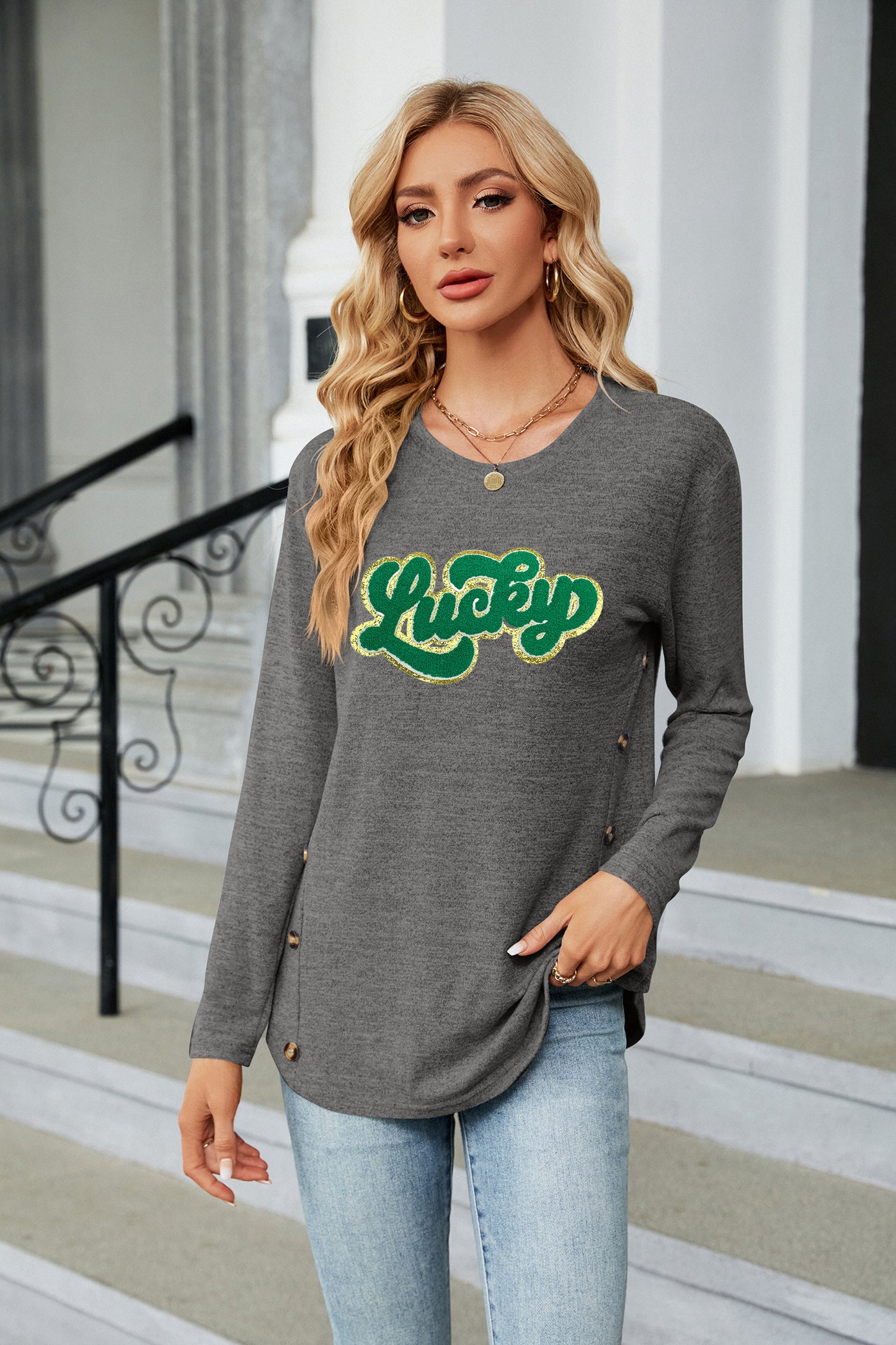 St Patricks Day Lucky Green Sequin Long Sleeve Top