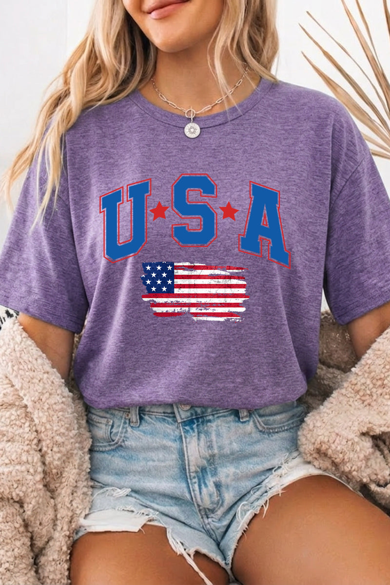 July 4th USA Sequin Flag Graphic T Shirt Women