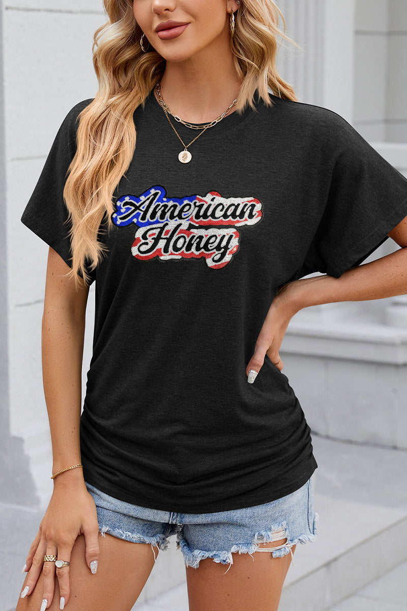 American Honey Letter Graphic 4th of July Patriotic Tee