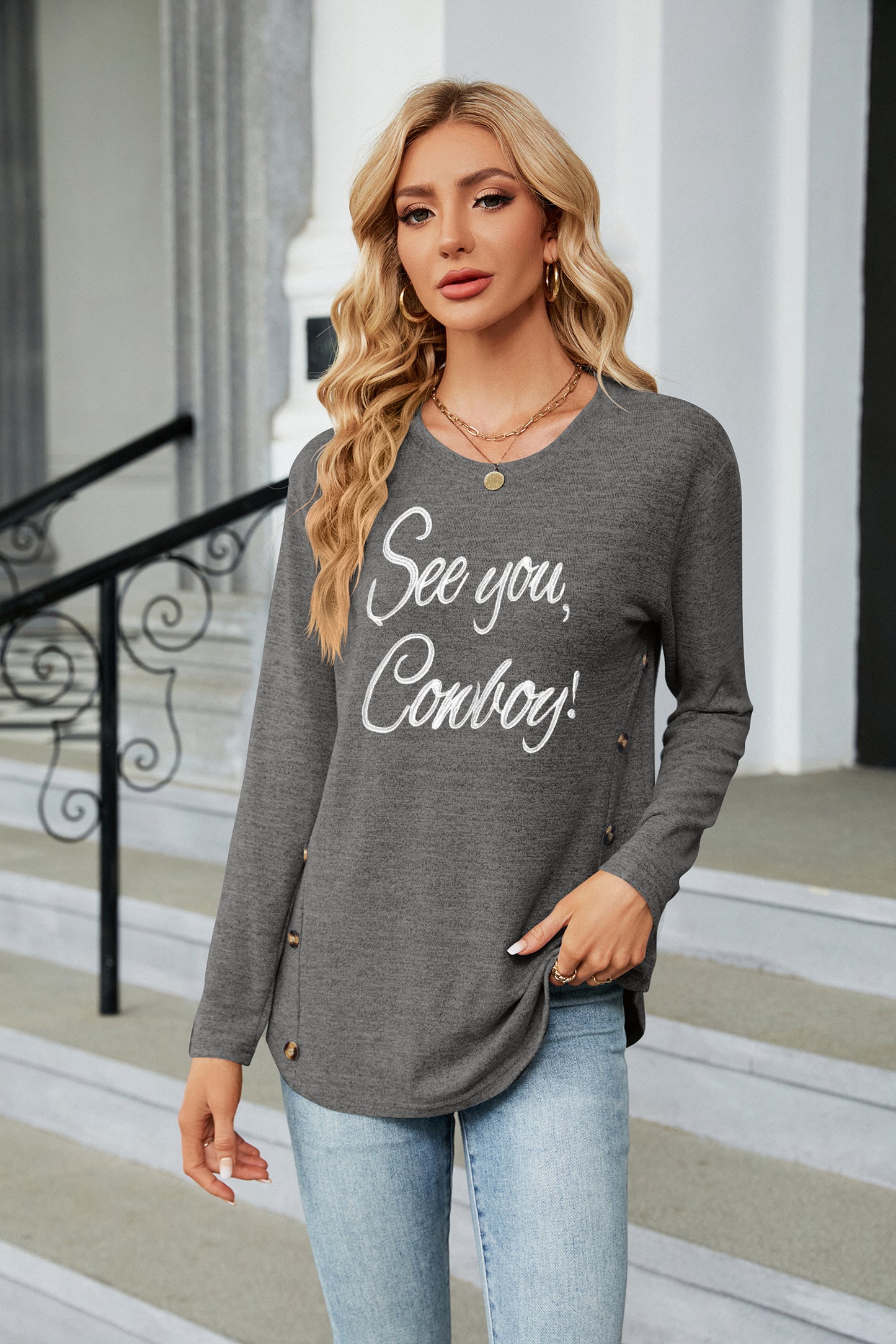 Western See You Cowboy Graphic Long Sleeve Top