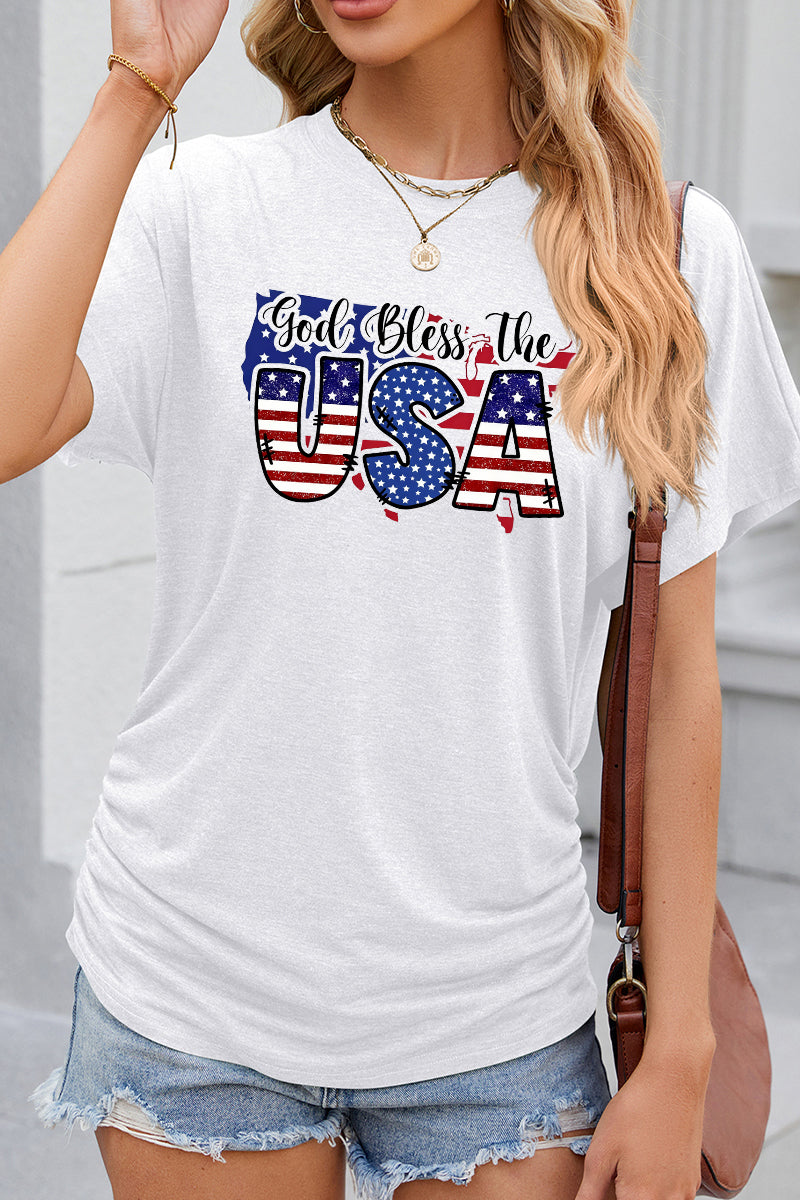 God Bless USA Letter Graphic 4th of July Patriotic Tee