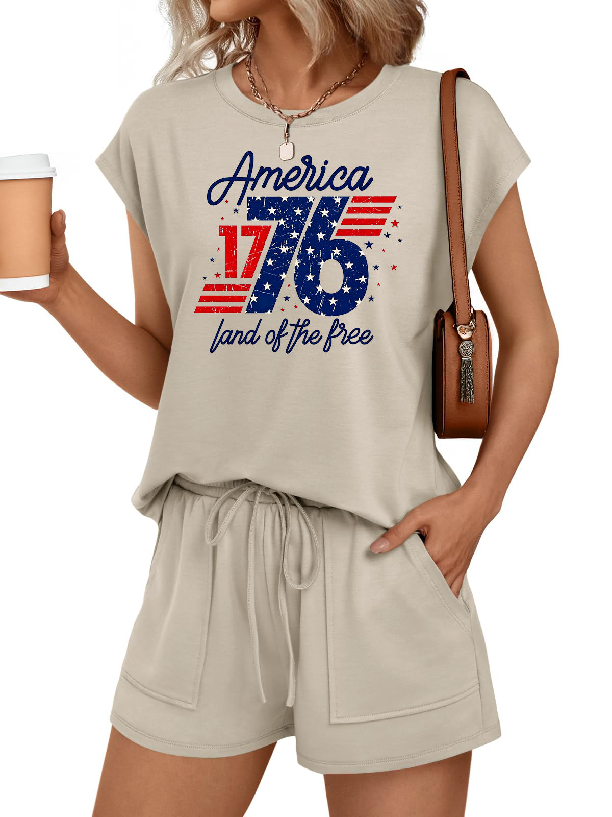 America 1776 Graphic Two Piece Set Patriotic Outfit