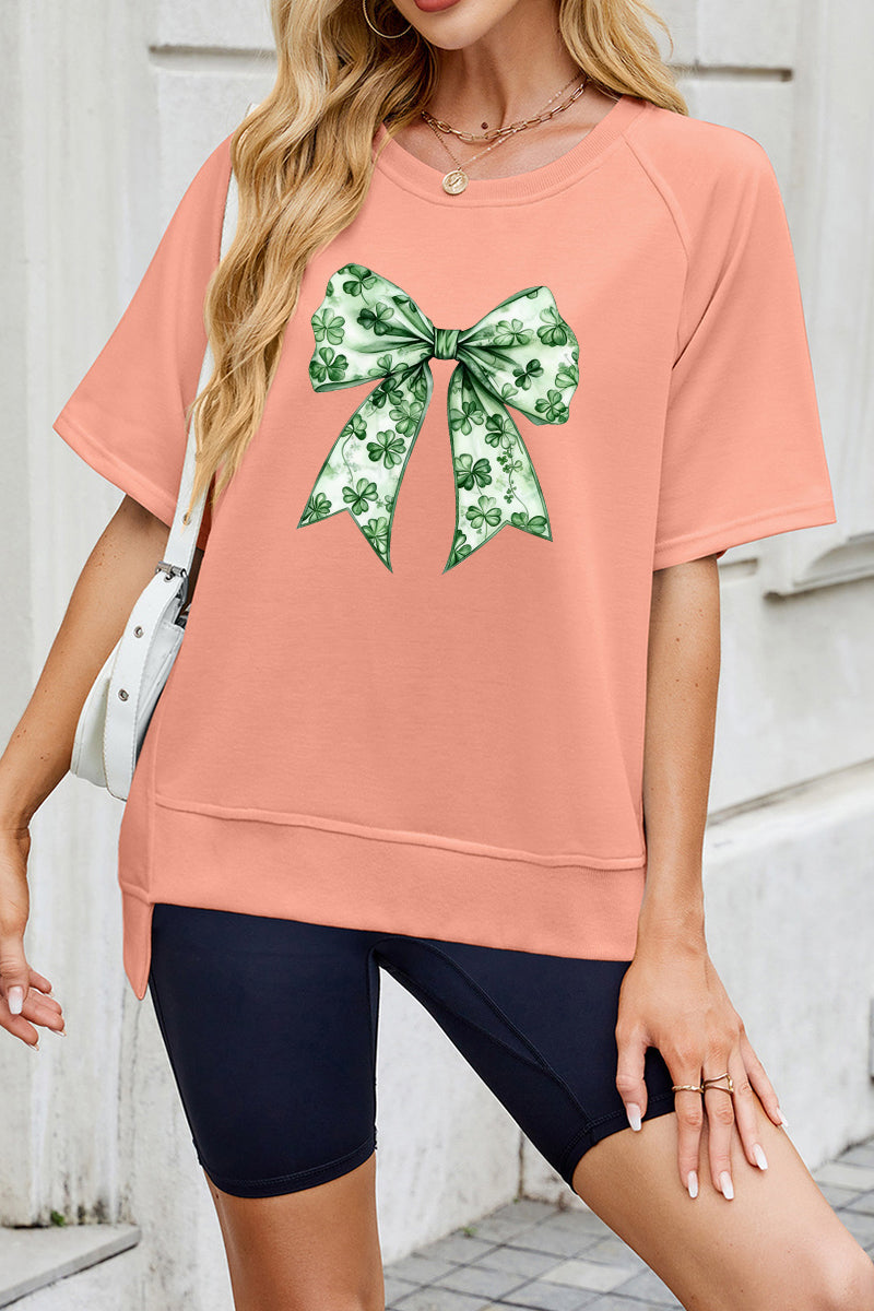 St Patricks Day Shamrock Bow Graphic Sweatshirt Tee