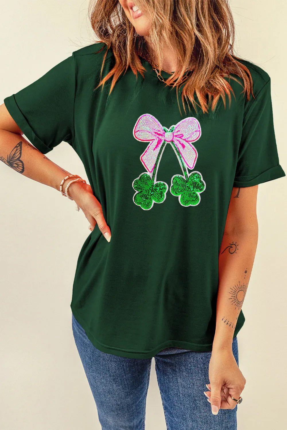Saint Patrick’s Day Bow Clover Graphic T Shirt
