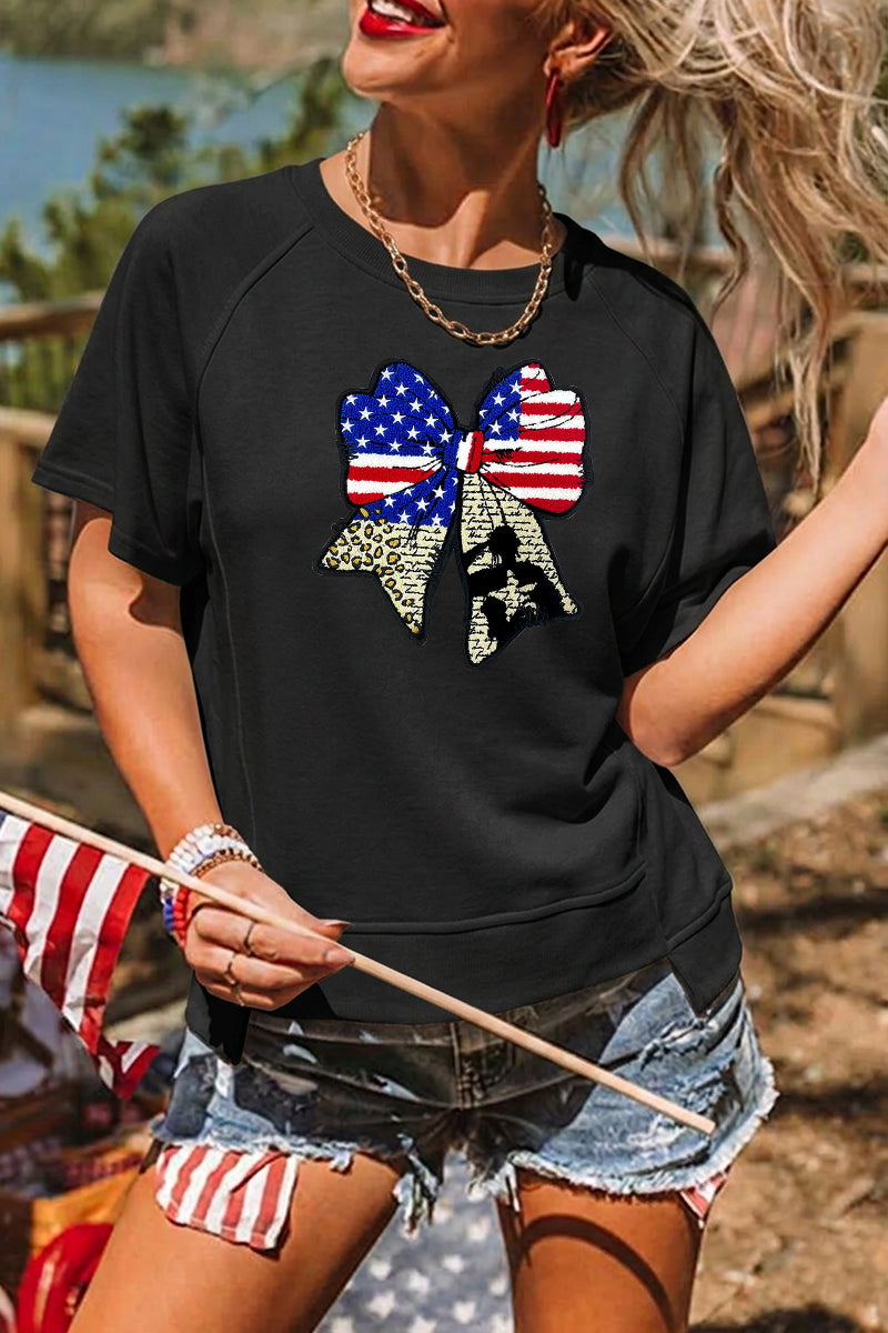 Independence Day Bow Flag Graphic Tee Casual Top