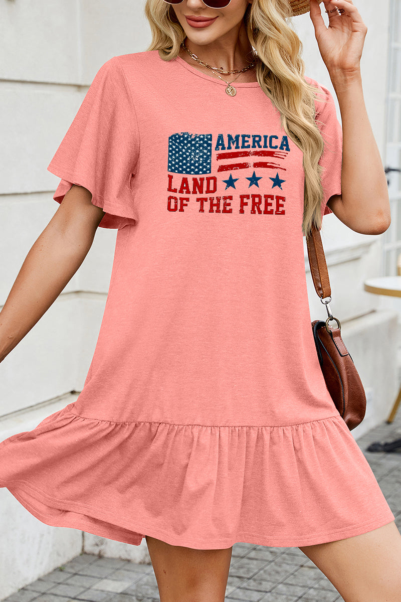 American Flag Cotton Dress Casual Ruffle Patriotic