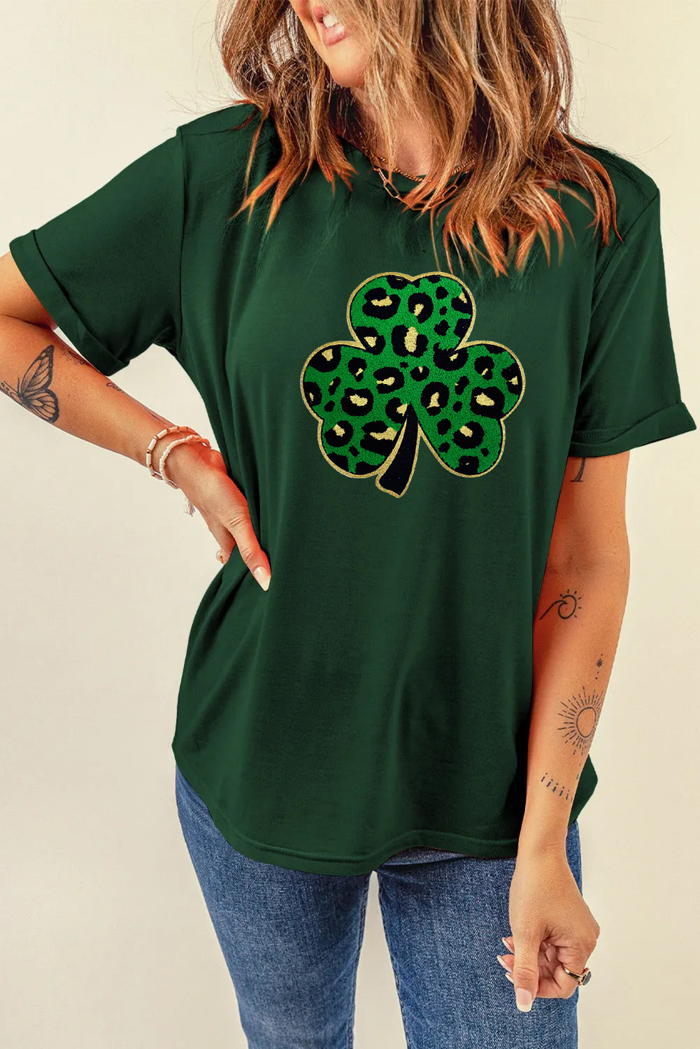 Saint Patrick’s Day Leopard Clover Graphic T Shirt