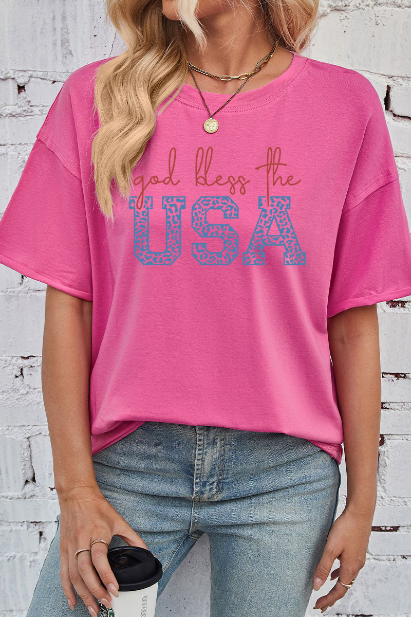 Graphic Cotton Tee Patriotic USA Oversized Bless Top