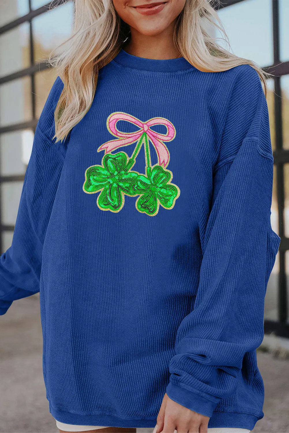 Saint Patrick’s Day LUCK Clover Graphic Corded Sweatshirt