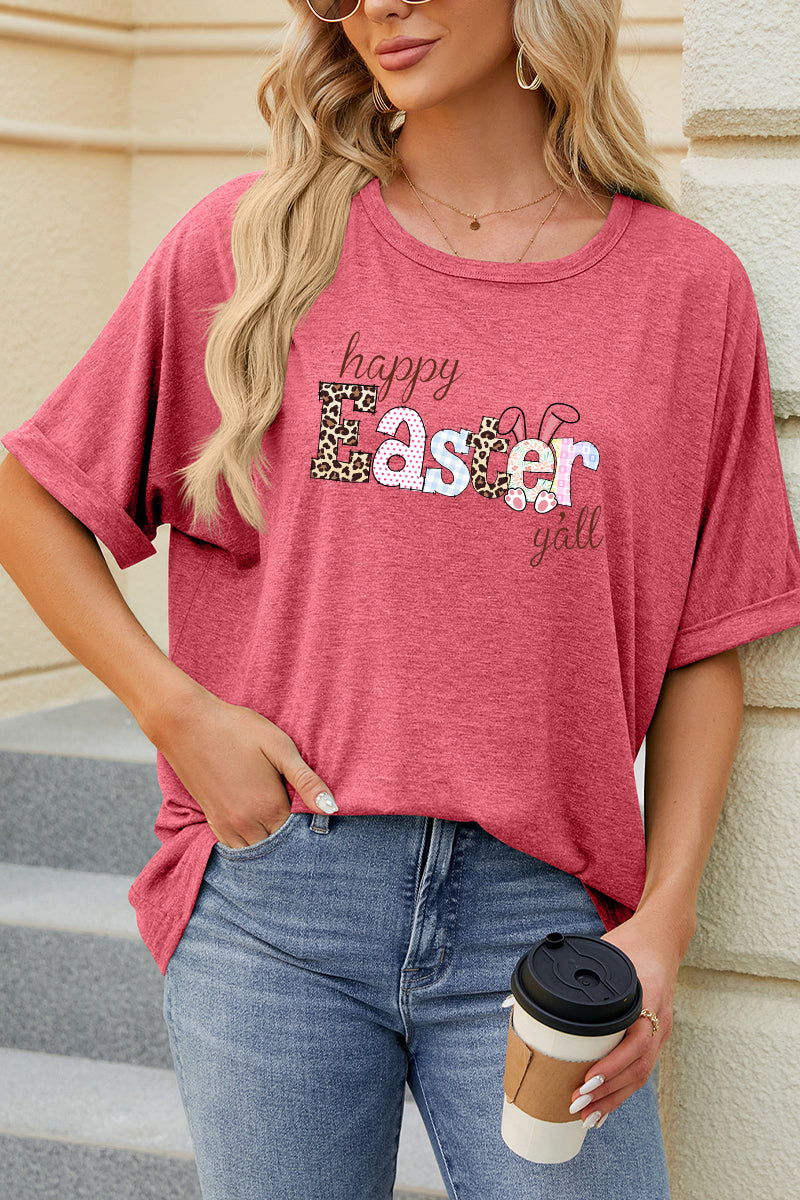 Happy Easter Clover Graphic Oversized Casual Tee