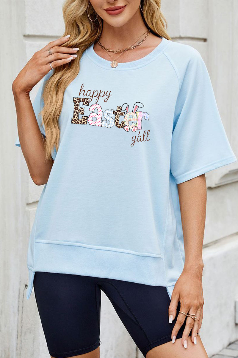 Happy Easter Graphic Tee Spring Casual Short Sleeve Top