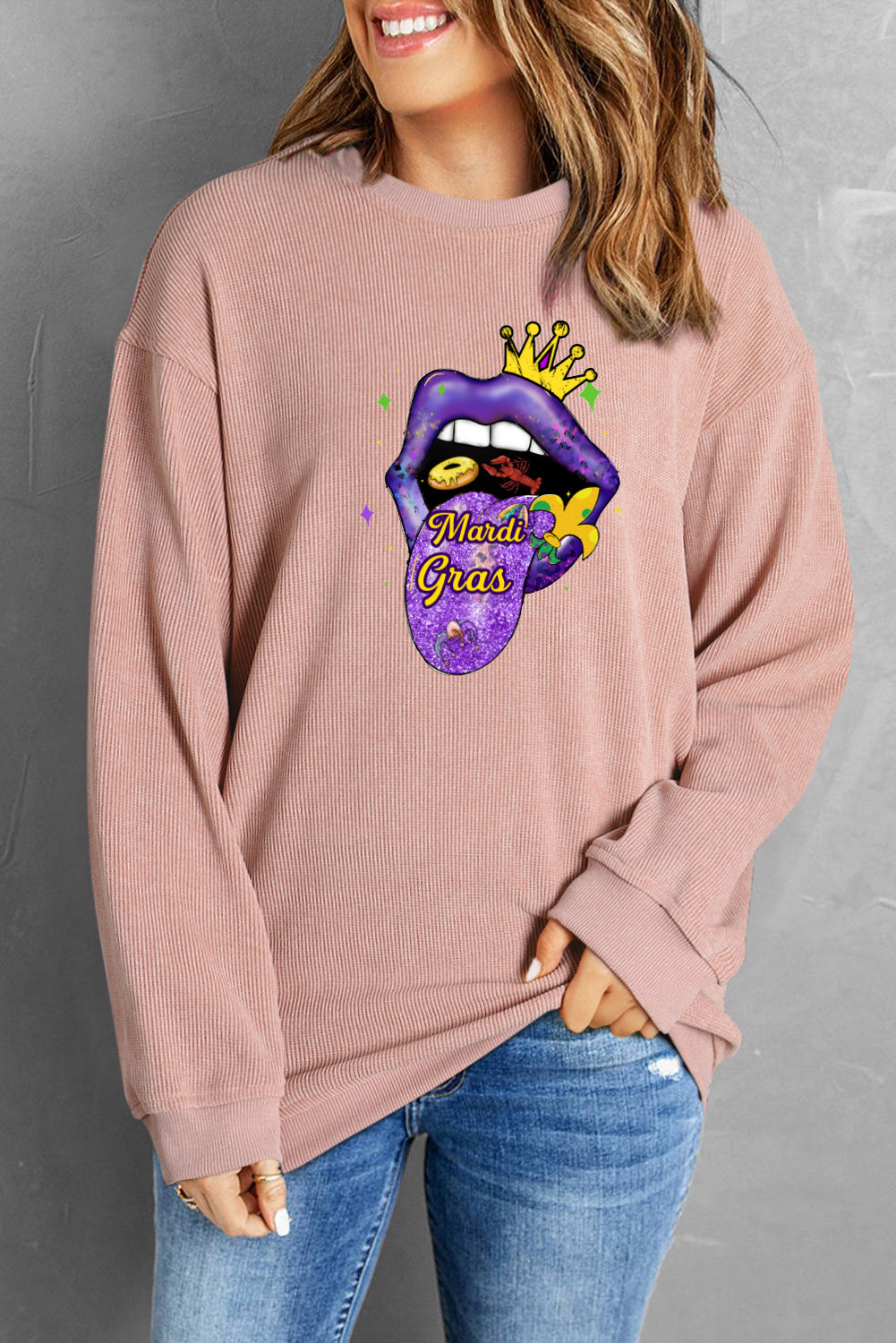 Mardi Gras Crown Lips Graphic Sweatshirt