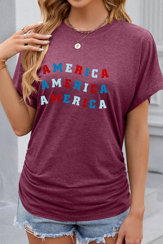 America Letter Print 4th of July Patriotic Graphic Tee