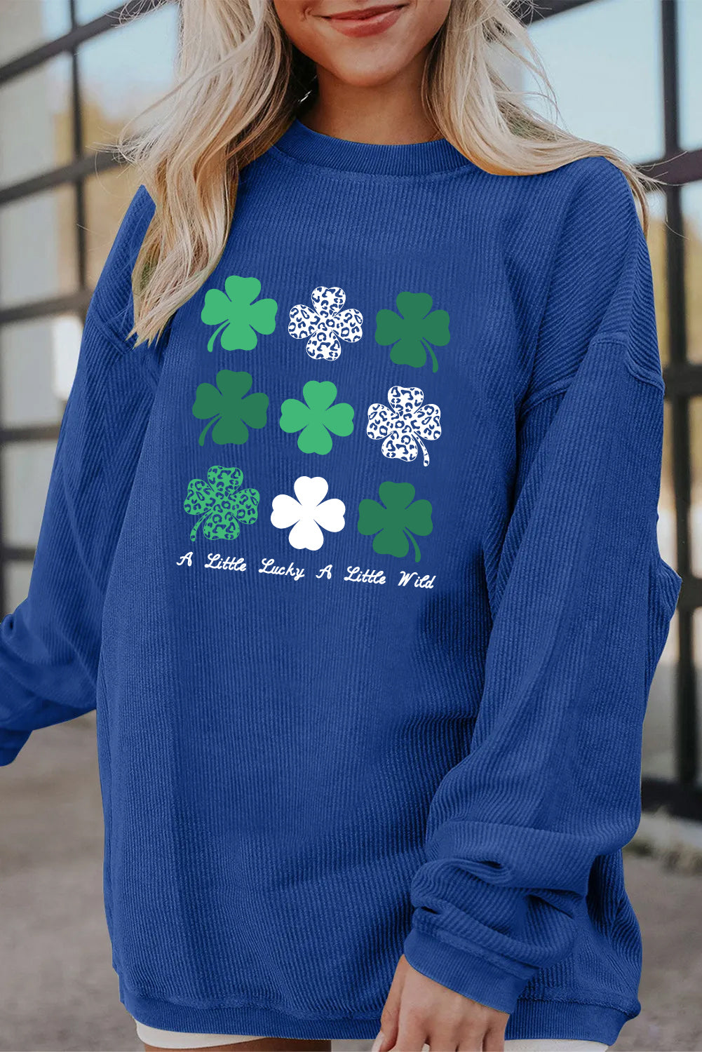 Saint Patrick’s Day Shamrock Patchwork Corded Sweatshirt