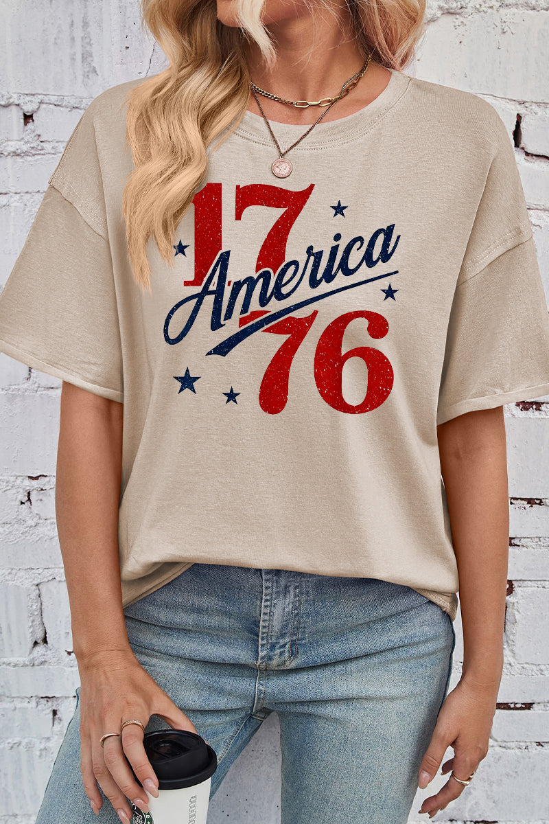 Patriotic Cotton Graphic Tee Oversized America 1776 Top